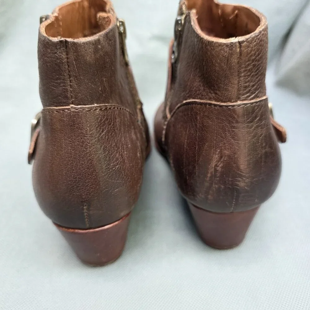 Kork-Ease Size 8M Brown Ankle Boots Size Zip Buckle Shoes Leather Western - Picture 5 of 11